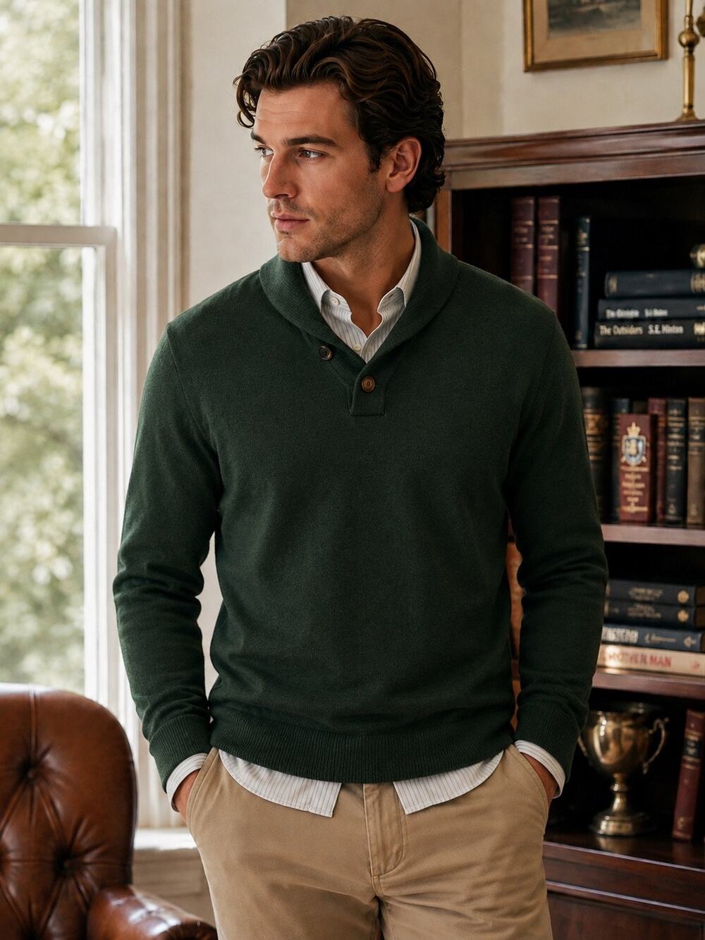 J.Crew Mercantile Wool Blend Shawl Collar Sweater Green Small Old Money Preppy